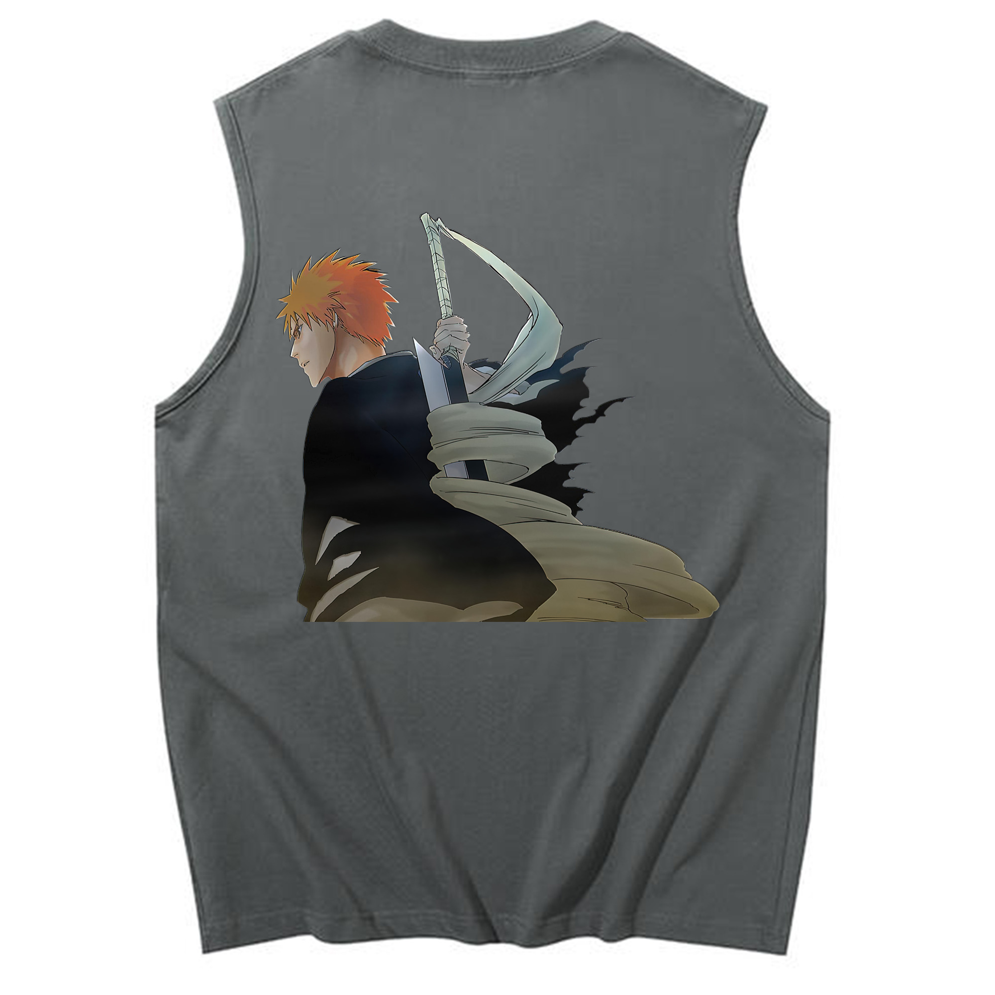 （画像用） ブリーチ 黒崎一護（くろさき いちご）BLEACH Kurosaki Ichigo コットン100％タンクトップ（背面プリント）